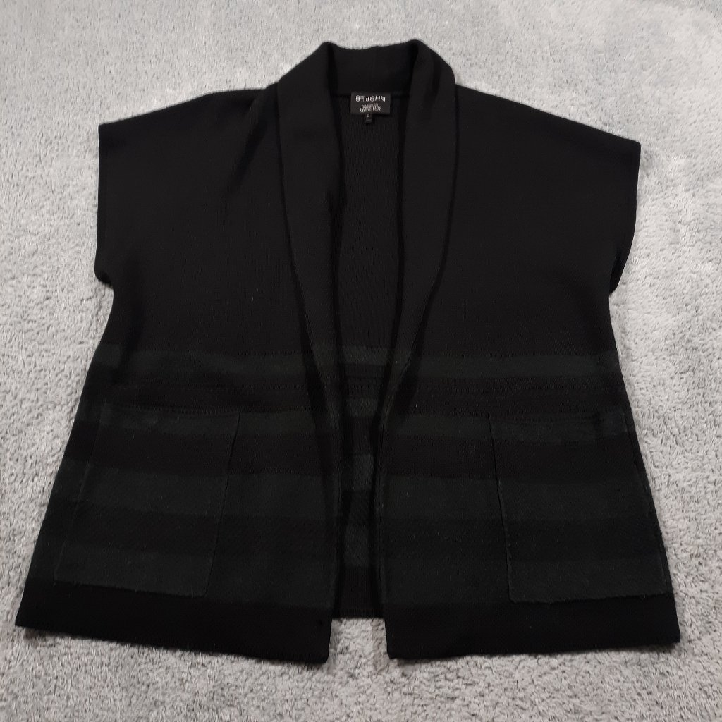 St. John Wool Cashmere Blend Open Front Sleeveless Cardigan Sweater Womens M